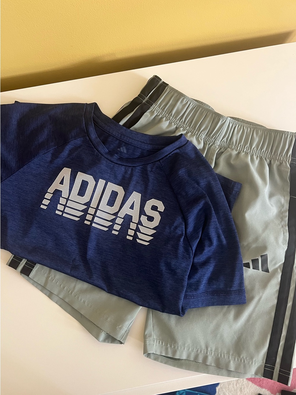 adidas Kids Navy Blue and Olive Green Athletic Shorts size 7/8
